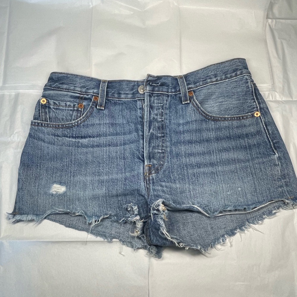 Levi’s 501 Denim Cutoff Jean Shorts - Medium Blue Distressed